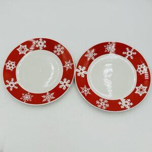 Royal Norfolk Dinner Plates Red with Snowflakes 10.5" Christmas Holiday Set of 2